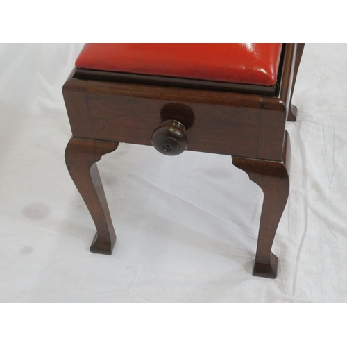 109 - Victorian mahogany stool with leatherette adjustable top, on cabriole legs