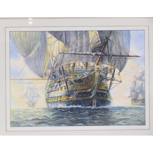 11 - David Brindley 'Royal Navy men of war frigates' a pair of watercolours 38x28cm & 24x34cm