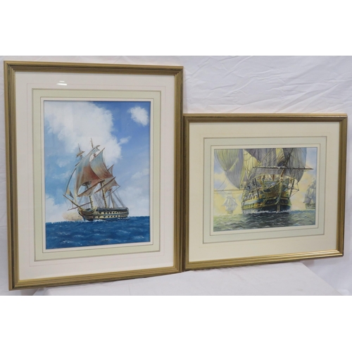 11 - David Brindley 'Royal Navy men of war frigates' a pair of watercolours 38x28cm & 24x34cm