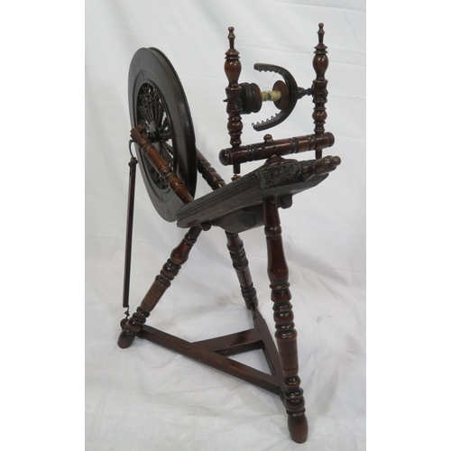 117 - Irish oak spinning wheel with turned columns & base