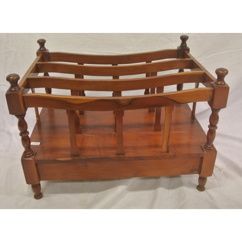 119 - Victorian walnut canterbury with shaped rails, turned columns & frieze drawer