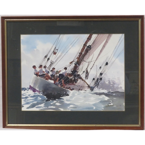 12 - Ken Hayes 'Yachts racing' watercolour 28x38cm