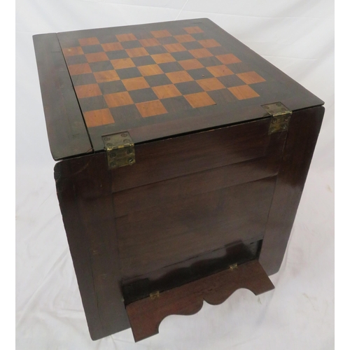 131 - Victorian mahogany card & games table with fold-over top, gameboard inset, frieze drawer, on turned ... 