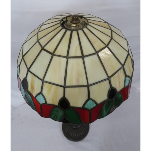 132 - Art Deco style bronzed electric lamp with ornate multi-coloured shade