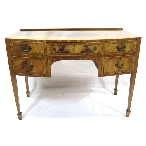 135 - Edwardian inlaid & crossbanded mahogany bow fronted sideboard or desk with three frieze drawers, two... 