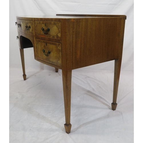 135 - Edwardian inlaid & crossbanded mahogany bow fronted sideboard or desk with three frieze drawers, two... 