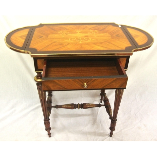 136 - Edwardian style inlaid & crossbanded mahogany & walnut occasional table with ormolu borders, D-shape... 