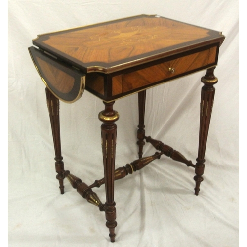 136 - Edwardian style inlaid & crossbanded mahogany & walnut occasional table with ormolu borders, D-shape... 