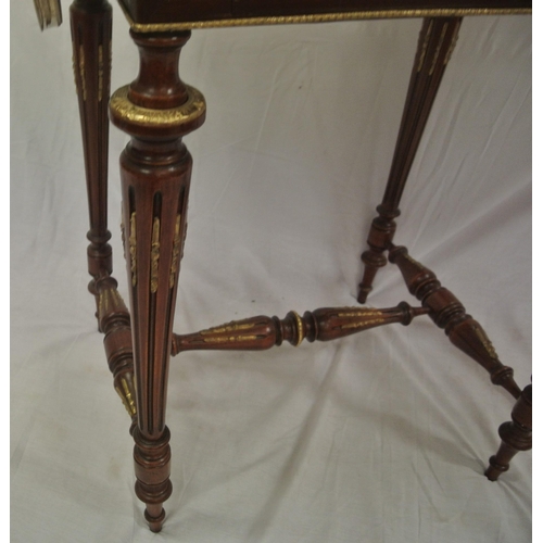 136 - Edwardian style inlaid & crossbanded mahogany & walnut occasional table with ormolu borders, D-shape... 