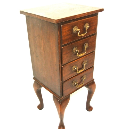 141 - Georgian mahogany small chest of four drawers with brass drop handles, on cabriole legs with pad fee... 