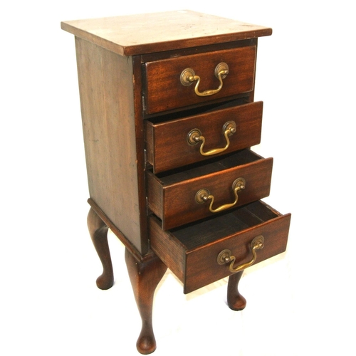 141 - Georgian mahogany small chest of four drawers with brass drop handles, on cabriole legs with pad fee... 