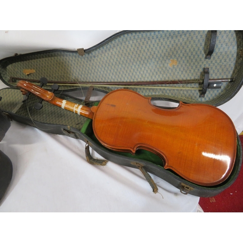 147 - Pair of yew violins in fitted carrying cases