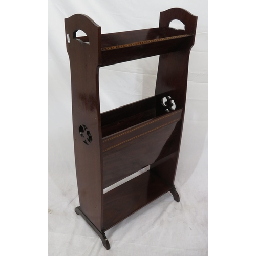 156 - Edwardian inlaid bookrack with angled tops & bracket feet