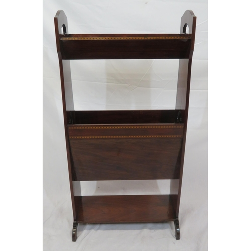 156 - Edwardian inlaid bookrack with angled tops & bracket feet