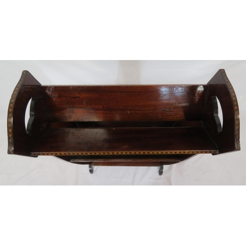 156 - Edwardian inlaid bookrack with angled tops & bracket feet