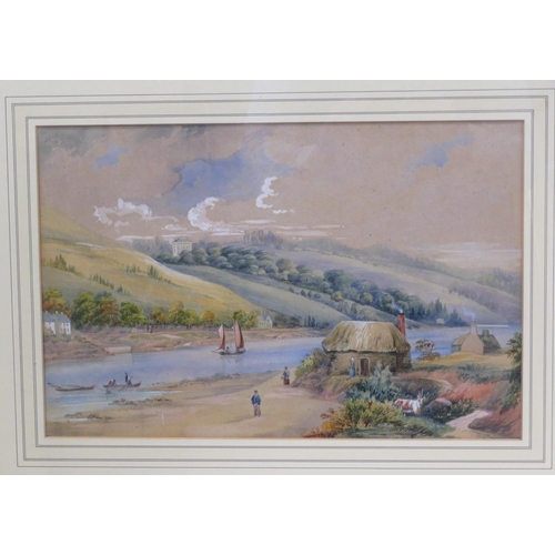 16 - Victorian school 'River scene' & 'Country Village' two watercolours 30x45 & 25x35cm  unsigned