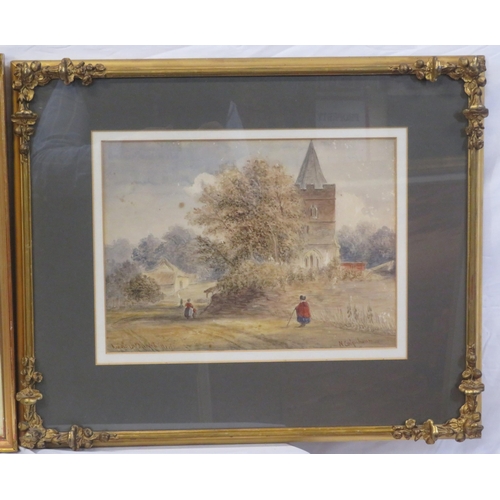 16 - Victorian school 'River scene' & 'Country Village' two watercolours 30x45 & 25x35cm  unsigned