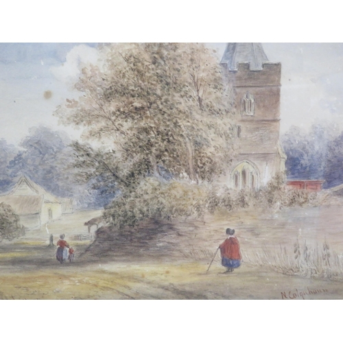 16 - Victorian school 'River scene' & 'Country Village' two watercolours 30x45 & 25x35cm  unsigned