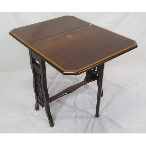 161 - Edwardian Sheraton inlaid & crossbanded mahogany Pembroke table with drop leaves, angled corners, ga... 