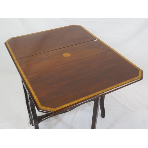 161 - Edwardian Sheraton inlaid & crossbanded mahogany Pembroke table with drop leaves, angled corners, ga... 