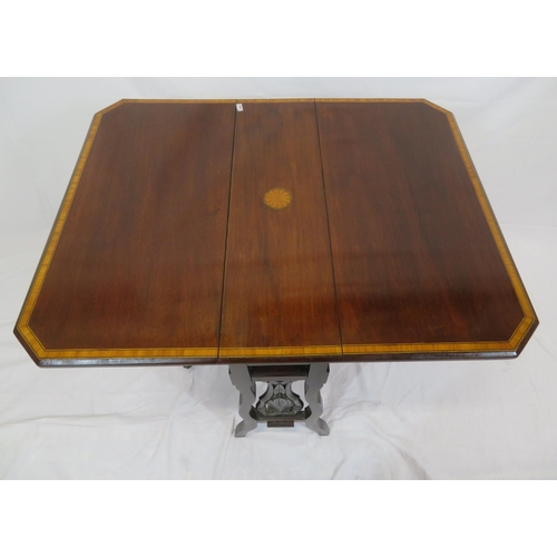 161 - Edwardian Sheraton inlaid & crossbanded mahogany Pembroke table with drop leaves, angled corners, ga... 