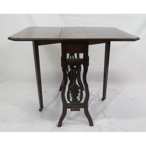 161 - Edwardian Sheraton inlaid & crossbanded mahogany Pembroke table with drop leaves, angled corners, ga... 