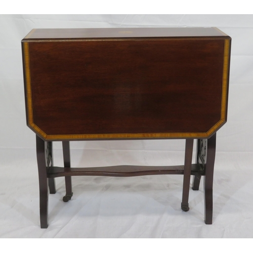 161 - Edwardian Sheraton inlaid & crossbanded mahogany Pembroke table with drop leaves, angled corners, ga... 