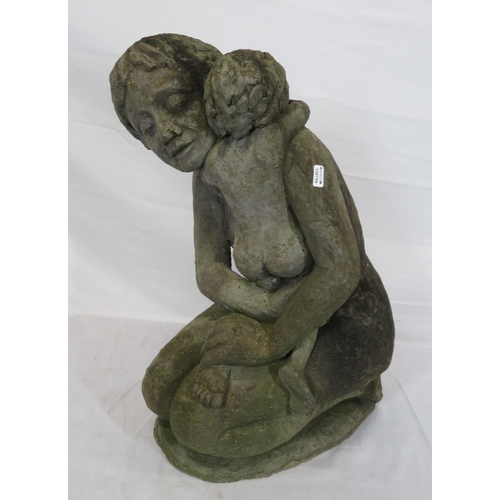 162 - Ornate composite figure of kneeling Mother with Child on oval base