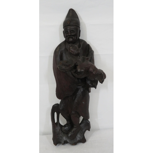 163 - Ornate Oriental carving of Gentleman with Child on shaped base