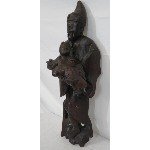 163 - Ornate Oriental carving of Gentleman with Child on shaped base