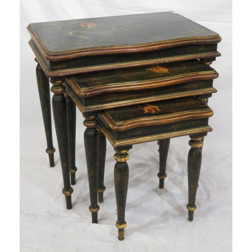 179 - Edwardian style painted nest of three serpentine fronted tables with foliate decoration