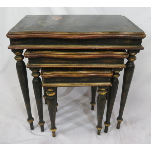 179 - Edwardian style painted nest of three serpentine fronted tables with foliate decoration