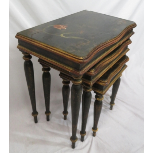 179 - Edwardian style painted nest of three serpentine fronted tables with foliate decoration