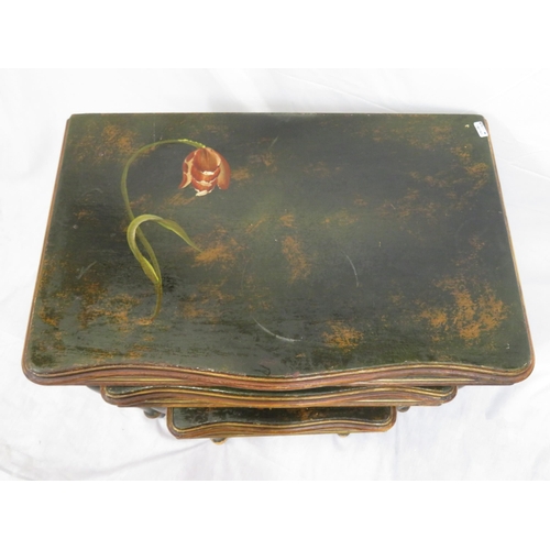 179 - Edwardian style painted nest of three serpentine fronted tables with foliate decoration