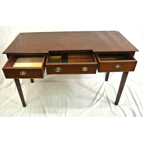 185 - Edwardian mahogany breakfront side or serving table with three frieze drawers, brass drop handles wi... 