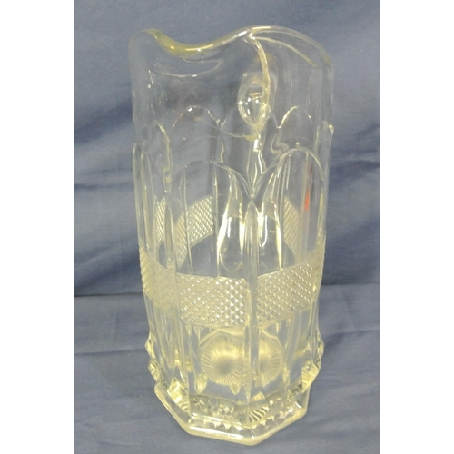 189 - Tall heavy Irish cut glass ewer with shaped rim & handle, strawberry diamond decoration