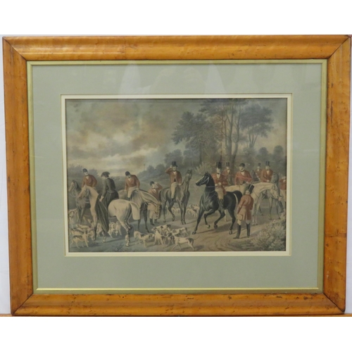 19 - Victorian school 'Hunting scenes' set of 3 maple framed prints 40x60cm each