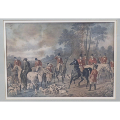 19 - Victorian school 'Hunting scenes' set of 3 maple framed prints 40x60cm each