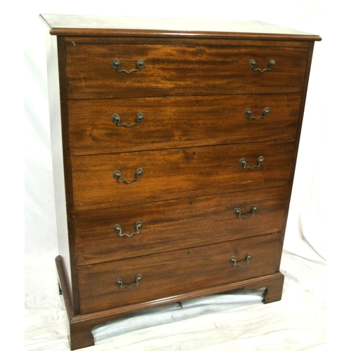 190 - Cork mahogany chest of five drawers with shaped dropped handles, on bracket feet, by O'Connell Bros,... 