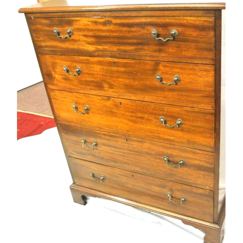 190 - Cork mahogany chest of five drawers with shaped dropped handles, on bracket feet, by O'Connell Bros,... 