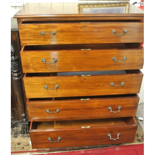 190 - Cork mahogany chest of five drawers with shaped dropped handles, on bracket feet, by O'Connell Bros,... 