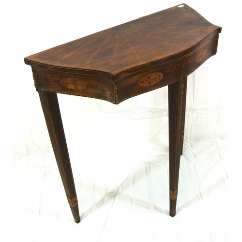 196 - Edwardian inlaid & crossbanded mahogany serpentine fronted hall or side table with capstan inlaid to... 