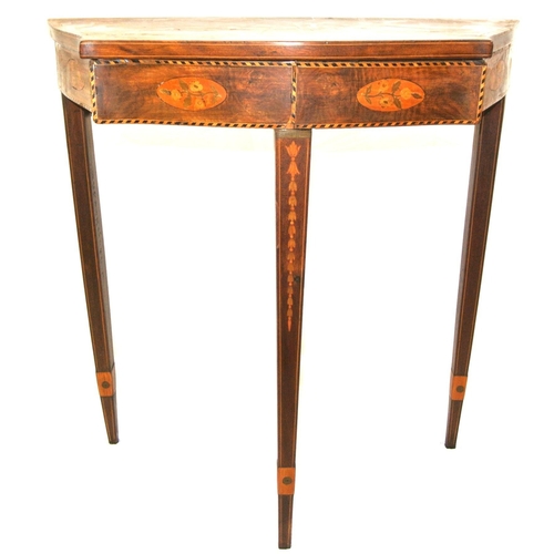 196 - Edwardian inlaid & crossbanded mahogany serpentine fronted hall or side table with capstan inlaid to... 