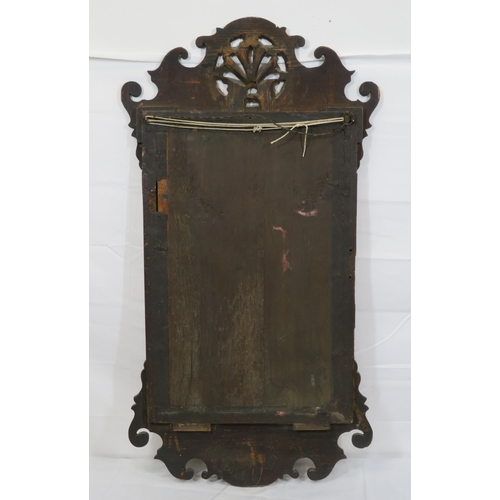 197 - Queen Anne mahogany & walnut wall mirror with ornate pierced & shaped top & baseH92 x50cm