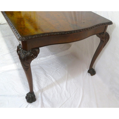 200 - Victorian walnut dining table with serpentine shaped ends, carved borders, on scroll carved cabriole... 