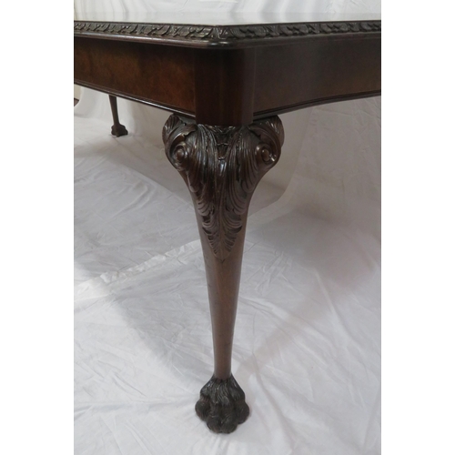 200 - Victorian walnut dining table with serpentine shaped ends, carved borders, on scroll carved cabriole... 