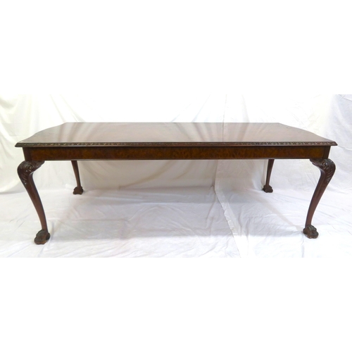 200 - Victorian walnut dining table with serpentine shaped ends, carved borders, on scroll carved cabriole... 