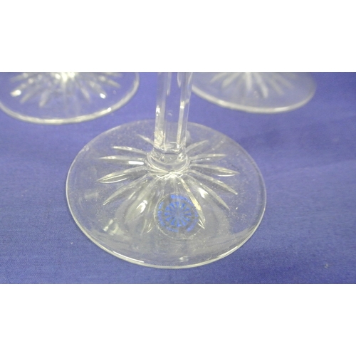 204 - Set of six Galway Crystal glasses with diamond decoration, hexagonal stems & round bases