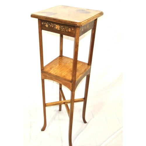 206 - Edwardian inlaid mahogany two tier jardiniere or bust stand with angled corners, shaped legs with st... 