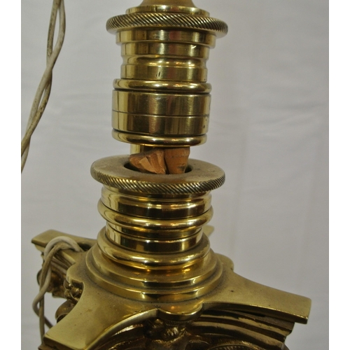 207 - Ornate brass electric standard lamp of adjustable height with Corinthian column & stepped base